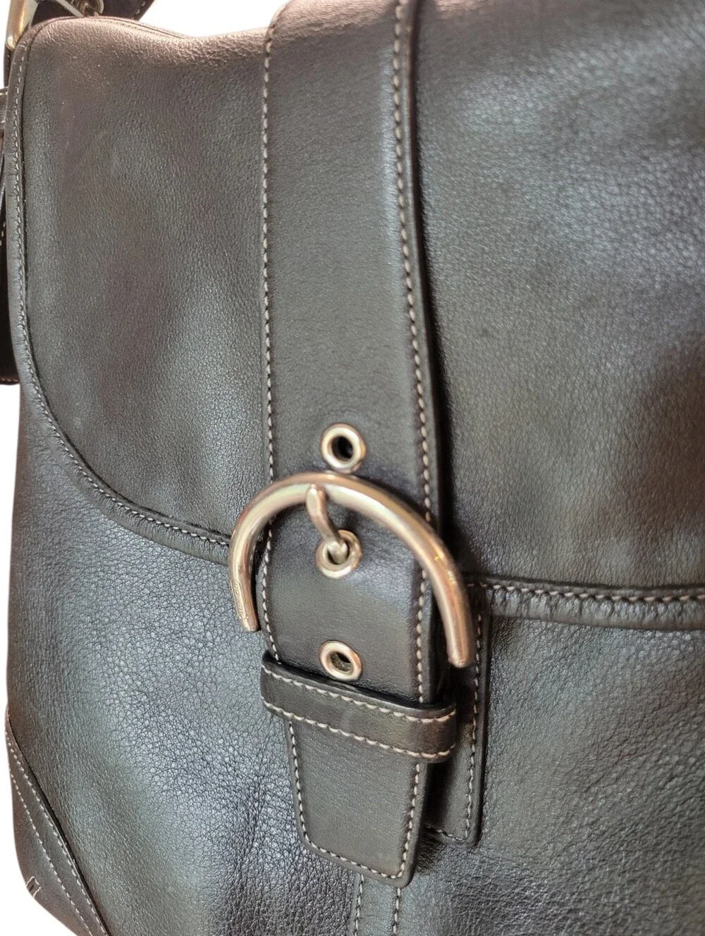 Y2K Coach Black Leather Soho Slim Flap Buckle Convertible Should Crossbody Bag
